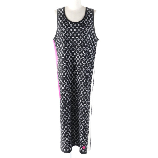 LOUIS VUITTON one piece Main: 63% silk, 34% nylon, 3% polyurethane Black White Fuchsia accent sporty knit dress Women XXL Used Authentic