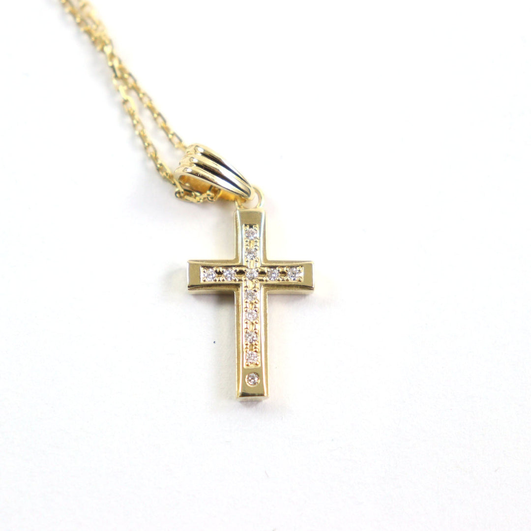 Sympathy of Soul Necklace Main: K18, Part: Diamond gold Small Gravity Cross mens Used Authentic