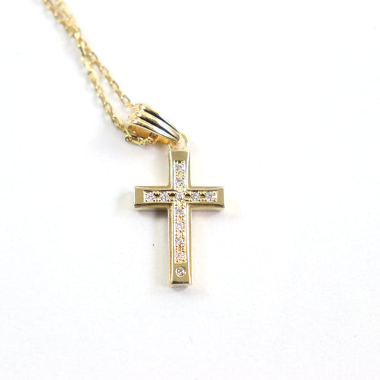 Sympathy of Soul Necklace Main: K18, Part: Diamond gold Small Gravity Cross mens Used Authentic