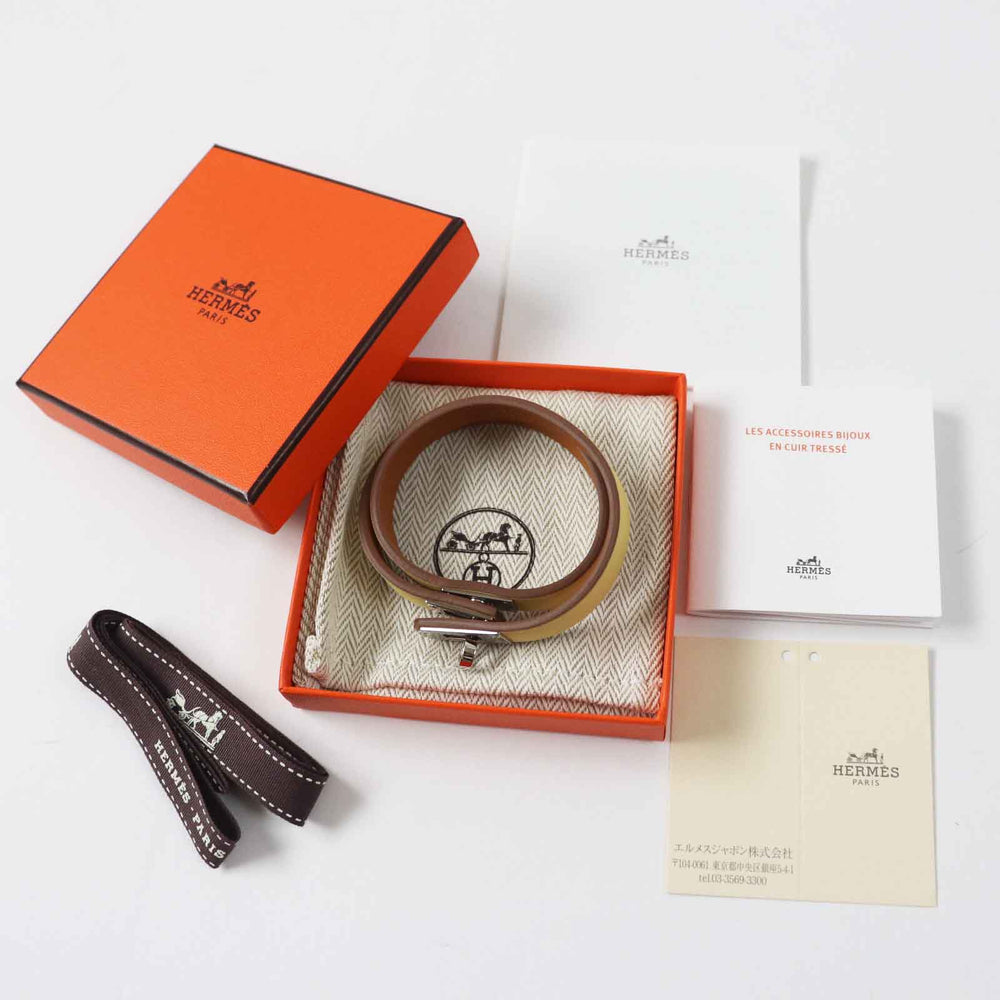 HERMES bracelet Main: Leather yellow Mini Kelly Double Tour Women Used Authentic