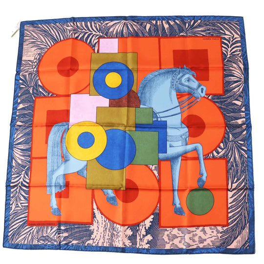 HERMES scarf Main: 100% silk Orange/blue/pink Carre90 Cavalier en Formes Women Used Authentic