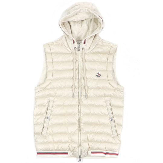 MONCLER Down vest Main: 100% cotton, Main: 100% nylon, Filling: 90% down, Filling: 10% feather Ivory MAGLIA GILET mens S Used Authentic