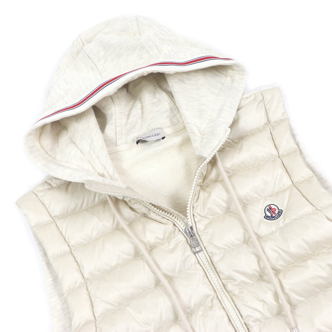 MONCLER Down vest Main: 100% cotton, Main: 100% nylon, Filling: 90% down, Filling: 10% feather Ivory MAGLIA GILET mens S Used Authentic