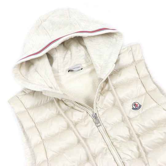 MONCLER Down vest Main: 100% cotton, Main: 100% nylon, Filling: 90% down, Filling: 10% feather Ivory MAGLIA GILET mens S Used Authentic