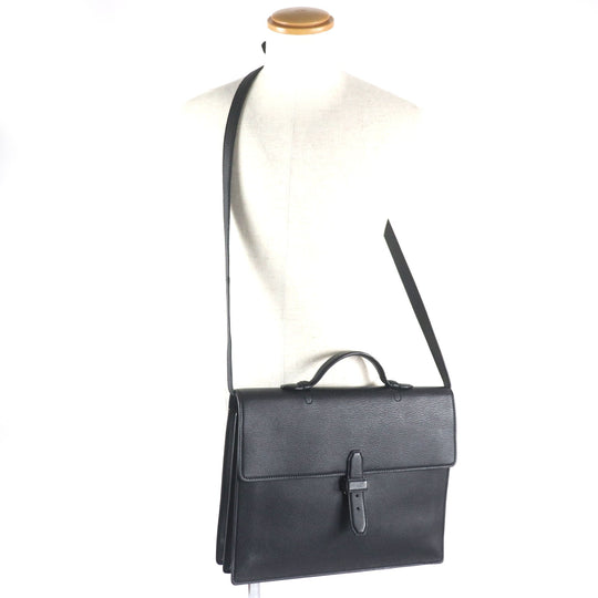 Brioni Briefcase OIUU0LO17191028 Leather black Taupe Grained Rhodes Leather mens Used Authentic