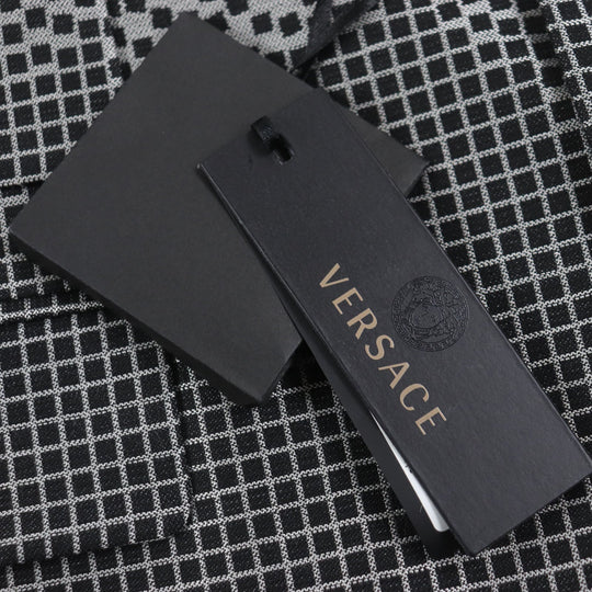 VERSACE setup Outer: 70% wool, Outer: 30% silk, Lining: 64% rayon, Lining: 36% cupra Gray black TAILOR MADE mens 46 Used Authentic