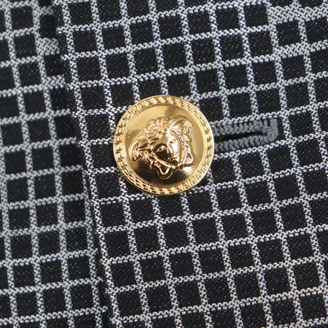 VERSACE setup Outer: 70% wool, Outer: 30% silk, Lining: 64% rayon, Lining: 36% cupra Gray black TAILOR MADE mens 46 Used Authentic