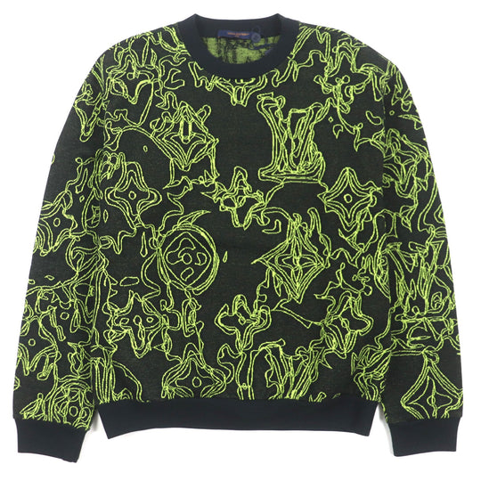 LOUIS VUITTON sweater Main: 100% cotton Black Lime Wavy Monogram mens L Used Authentic