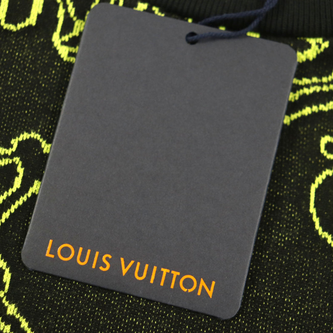 LOUIS VUITTON sweater Main: 100% cotton Black Lime Wavy Monogram mens L Used Authentic