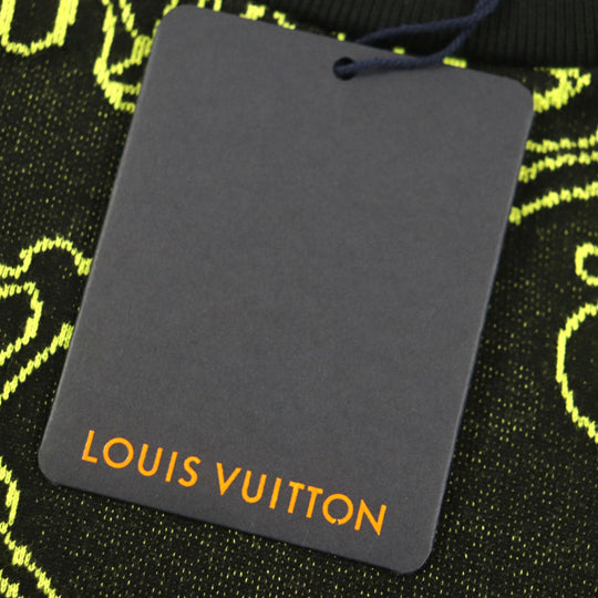 LOUIS VUITTON sweater Main: 100% cotton Black Lime Wavy Monogram mens L Used Authentic