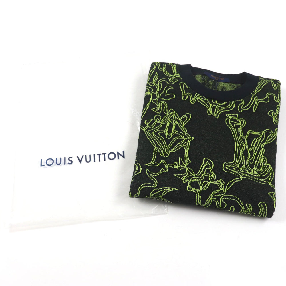 LOUIS VUITTON sweater Main: 100% cotton Black Lime Wavy Monogram mens L Used Authentic