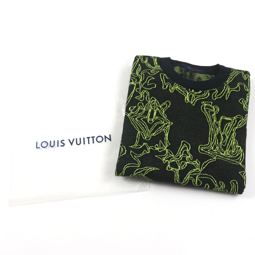 LOUIS VUITTON sweater Main: 100% cotton Black Lime Wavy Monogram mens L Used Authentic