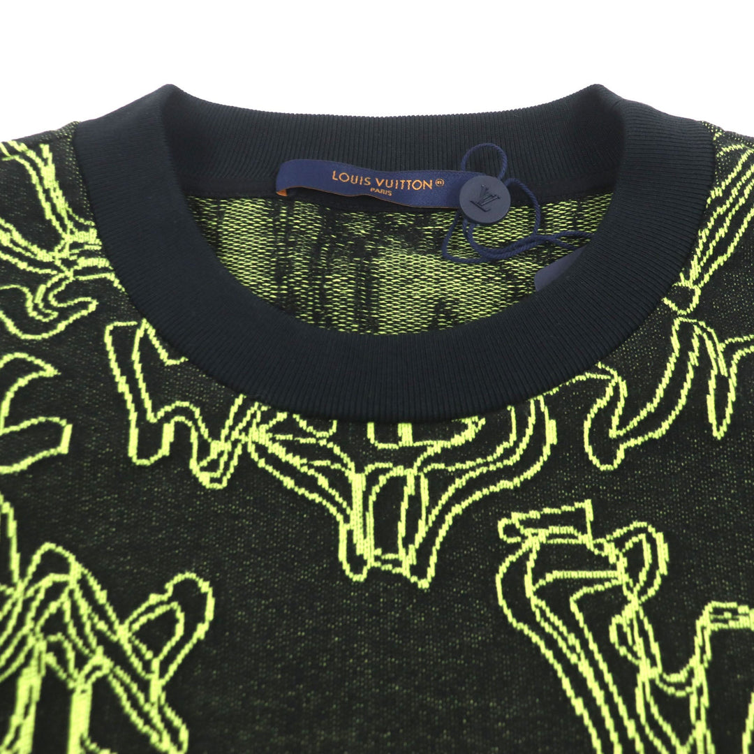 LOUIS VUITTON sweater Main: 100% cotton Black Lime Wavy Monogram mens L Used Authentic