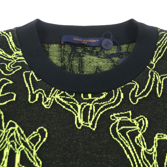 LOUIS VUITTON sweater Main: 100% cotton Black Lime Wavy Monogram mens L Used Authentic