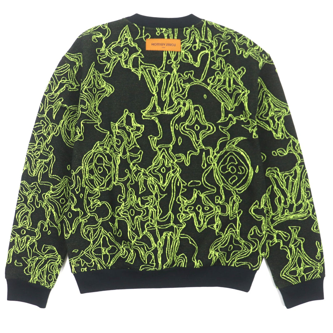 LOUIS VUITTON sweater Main: 100% cotton Black Lime Wavy Monogram mens L Used Authentic