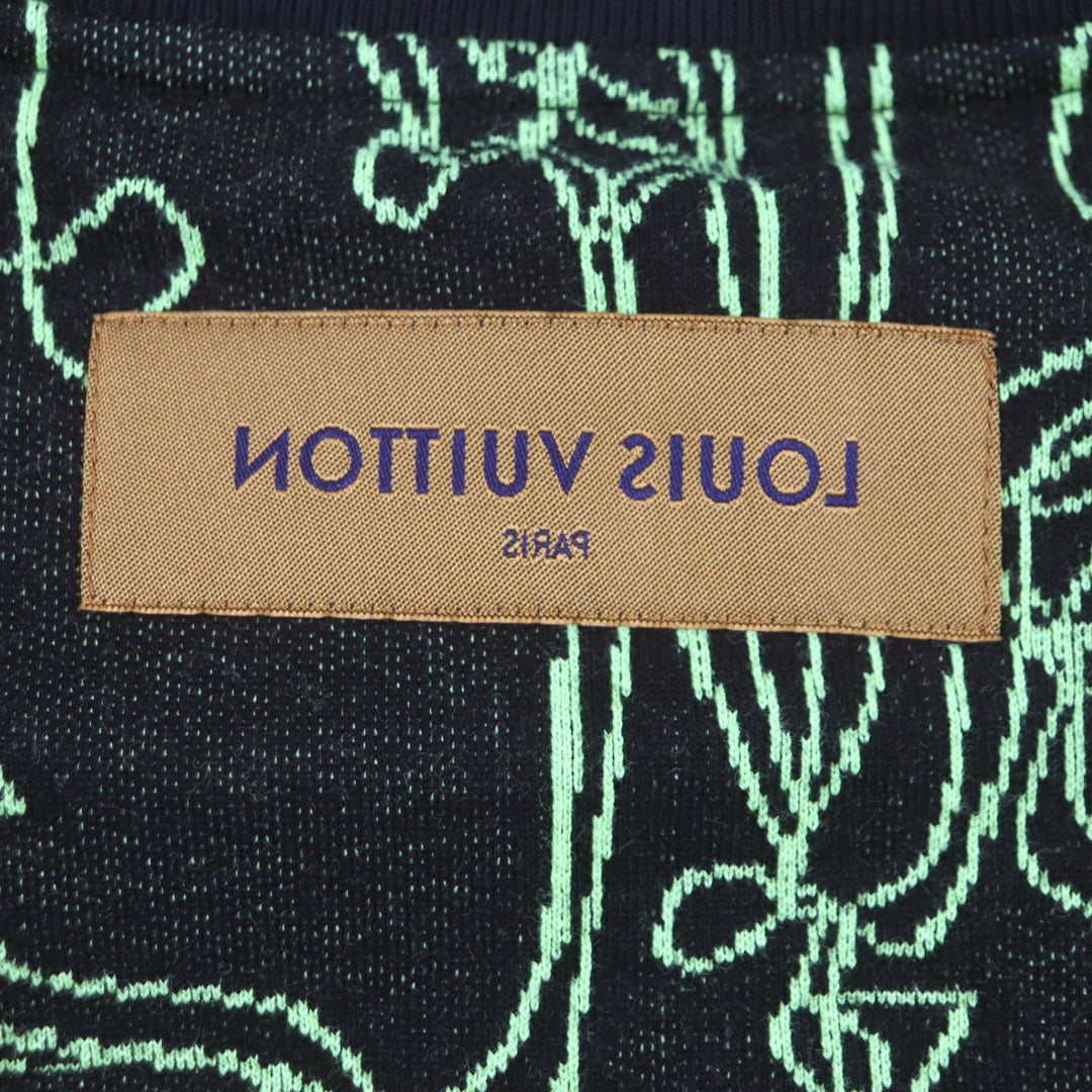 LOUIS VUITTON sweater Main: 100% cotton Black Lime Wavy Monogram mens L Used Authentic
