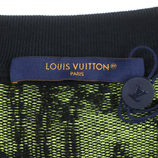 LOUIS VUITTON sweater Main: 100% cotton Black Lime Wavy Monogram mens L Used Authentic