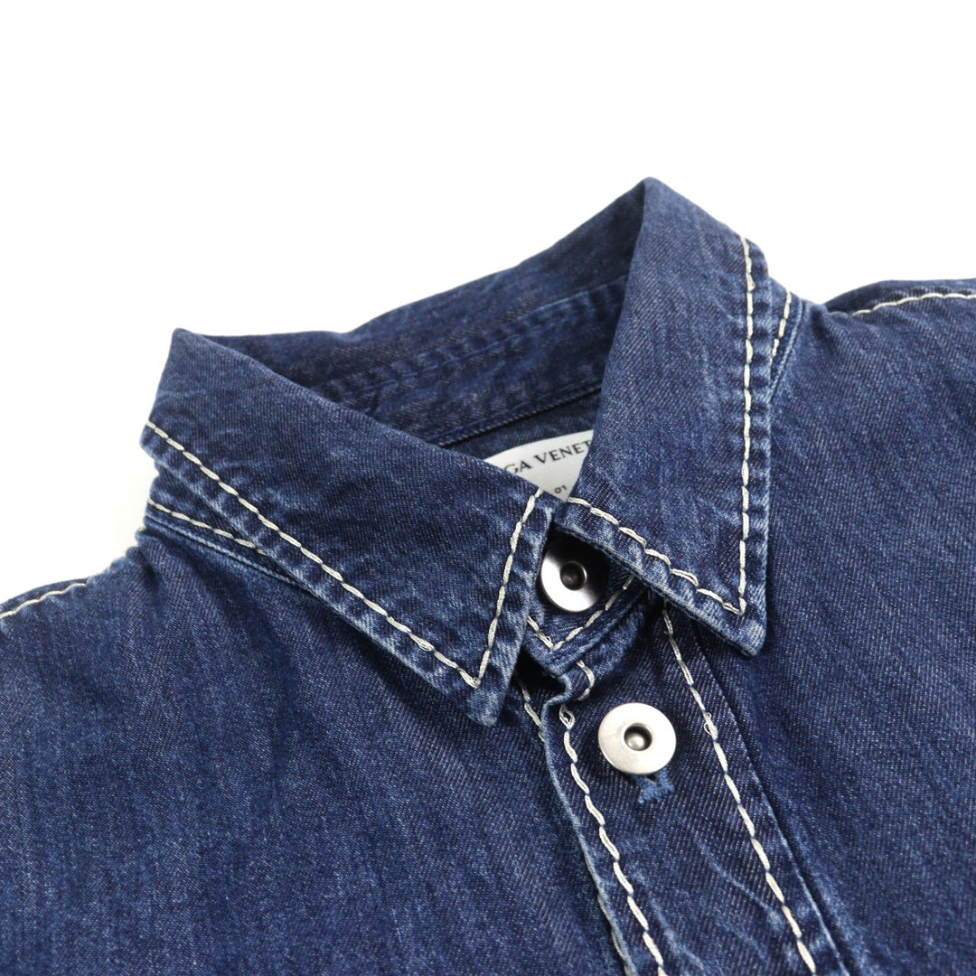 BOTTEGAVENETA Short sleeve shirt 659272 Outer: 100% Lyocell, Part: 100% Polyester Indigo blue mens 46 Used Authentic