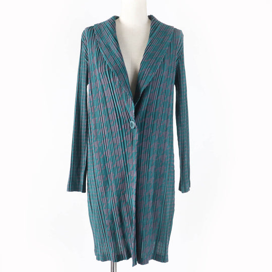 PLEATS PLEASE cardigan PP53-JA621 Main: 84% polyester, 16% cotton Green pink Women 3 Used Authentic