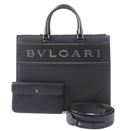 BVLGARI Tote Bag 291105 Main: Leather black logo large tote bag Women Used Authentic
