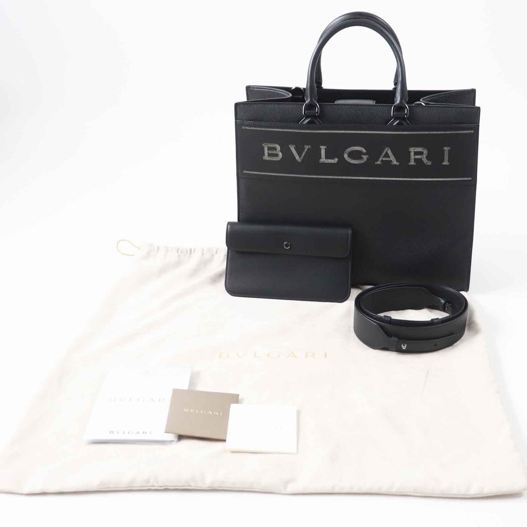 BVLGARI Tote Bag 291105 Main: Leather black logo large tote bag Women Used Authentic