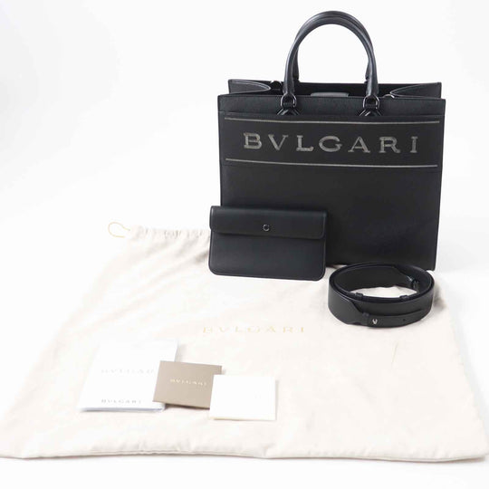 BVLGARI Tote Bag 291105 Main: Leather black logo large tote bag Women Used Authentic