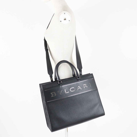 BVLGARI Tote Bag 291105 Main: Leather black logo large tote bag Women Used Authentic