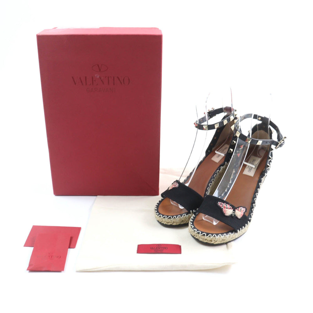Valentino Garavani Sandals Main: Canvas, Part: Leather black Women 37 Used Authentic