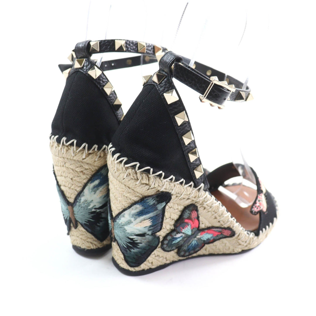 Valentino Garavani Sandals Main: Canvas, Part: Leather black Women 37 Used Authentic