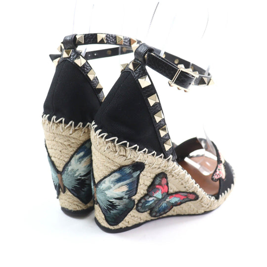 Valentino Garavani Sandals Main: Canvas, Part: Leather black Women 37 Used Authentic