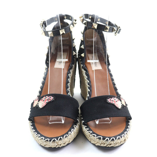 Valentino Garavani Sandals Main: Canvas, Part: Leather black Women 37 Used Authentic