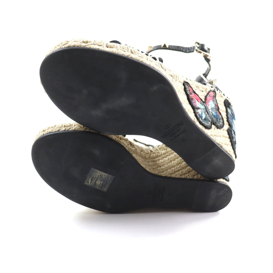 Valentino Garavani Sandals Main: Canvas, Part: Leather black Women 37 Used Authentic