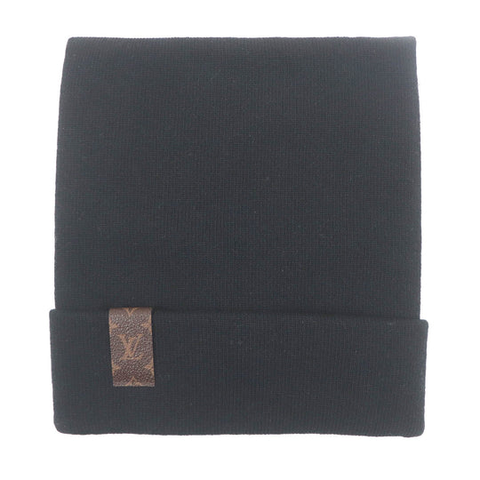 LOUIS VUITTON Knit cap M93312 Main: 100% wool, Leather part: Cowhide black mens S Used Authentic