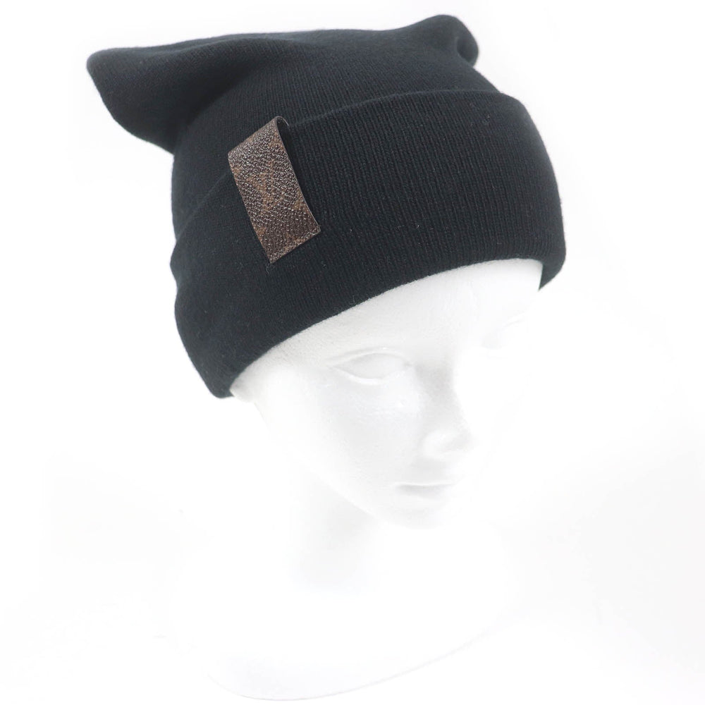 LOUIS VUITTON Knit cap M93312 Main: 100% wool, Leather part: Cowhide black mens S Used Authentic