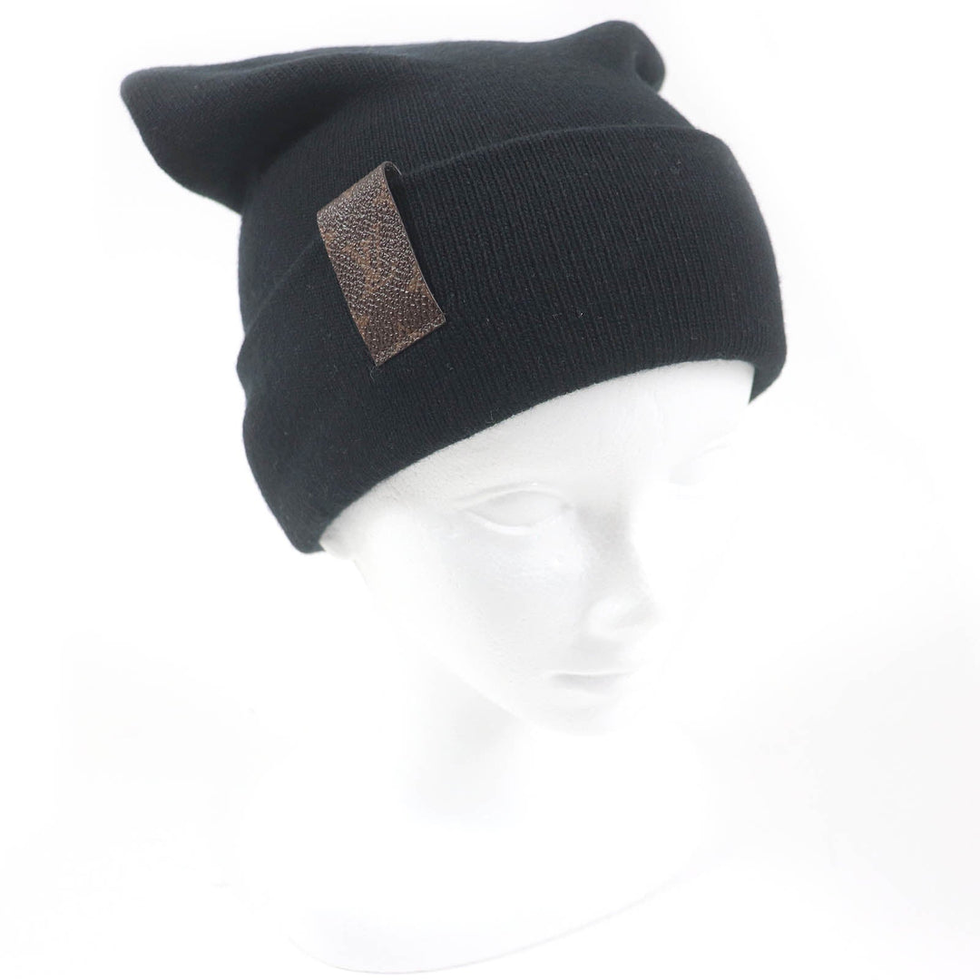 LOUIS VUITTON Knit cap M93312 Main: 100% wool, Leather part: Cowhide black mens S Used Authentic