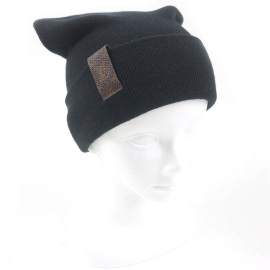 LOUIS VUITTON Knit cap M93312 Main: 100% wool, Leather part: Cowhide black mens S Used Authentic