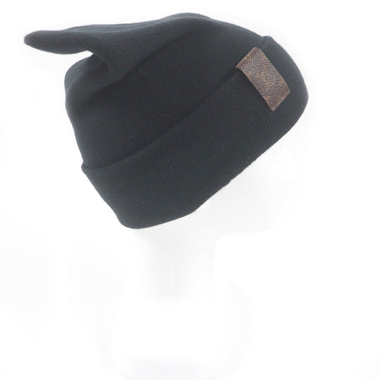 LOUIS VUITTON Knit cap M93312 Main: 100% wool, Leather part: Cowhide black mens S Used Authentic