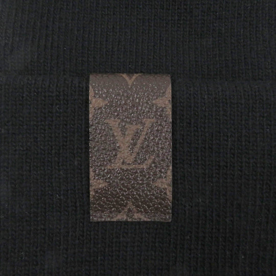 LOUIS VUITTON Knit cap M93312 Main: 100% wool, Leather part: Cowhide black mens S Used Authentic