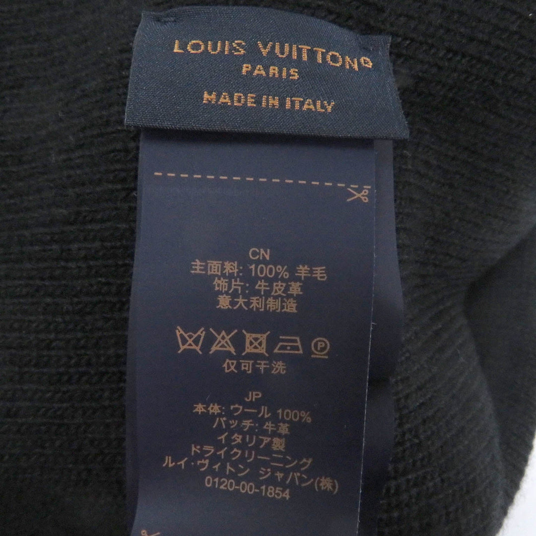 LOUIS VUITTON Knit cap M93312 Main: 100% wool, Leather part: Cowhide black mens S Used Authentic