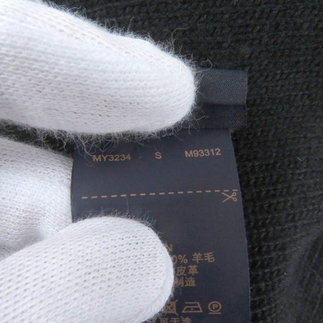 LOUIS VUITTON Knit cap M93312 Main: 100% wool, Leather part: Cowhide black mens S Used Authentic