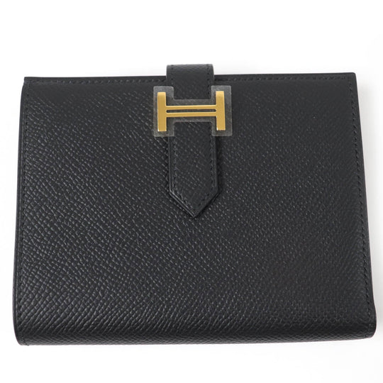 HERMES Bifold Wallet Main: Epsom black Bean compact Women Used Authentic