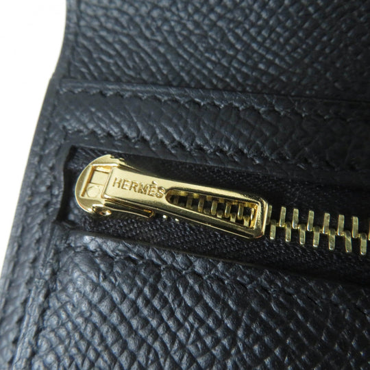 HERMES Bifold Wallet Main: Epsom black Bean compact Women Used Authentic