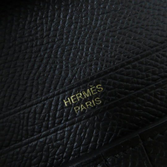 HERMES Bifold Wallet Main: Epsom black Bean compact Women Used Authentic