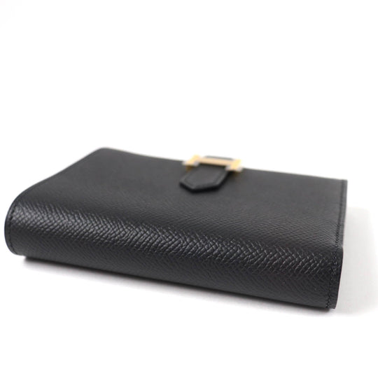 HERMES Bifold Wallet Main: Epsom black Bean compact Women Used Authentic