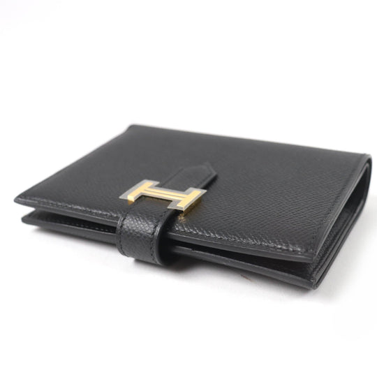 HERMES Bifold Wallet Main: Epsom black Bean compact Women Used Authentic