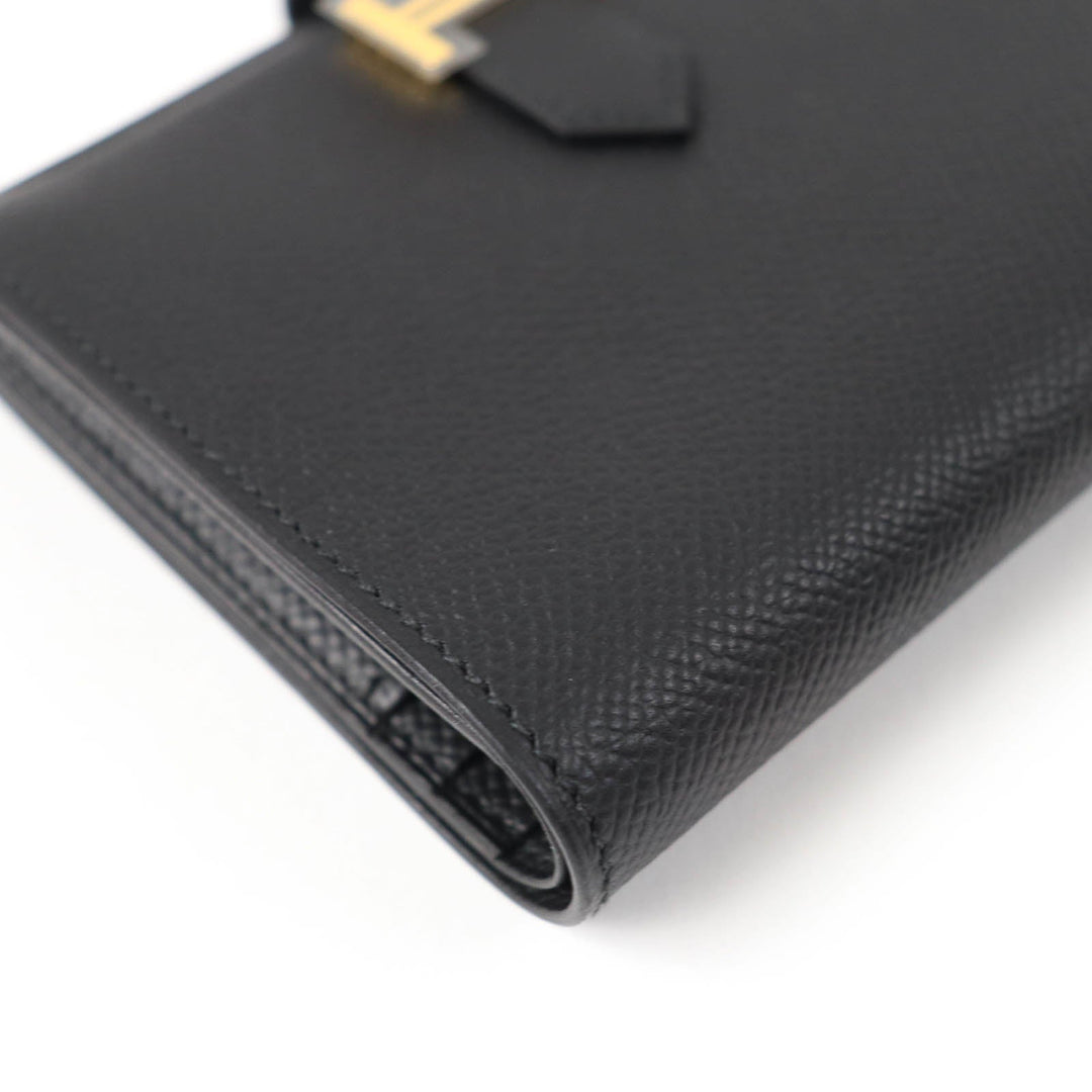 HERMES Bifold Wallet Main: Epsom black Bean compact Women Used Authentic