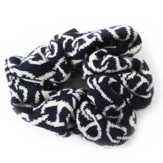 HERMES hair accessory Main: Cashmere, Main: Silk Navy white Claudia Women Used Authentic
