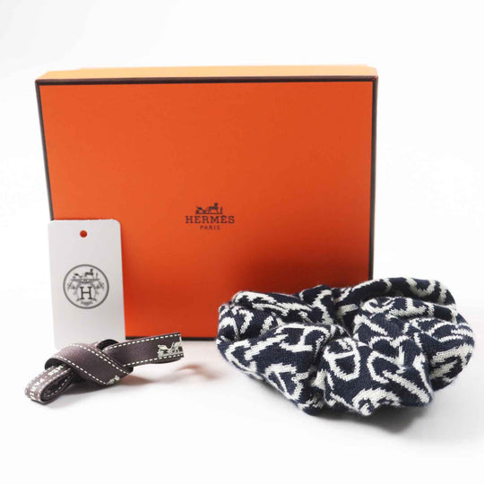HERMES hair accessory Main: Cashmere, Main: Silk Navy white Claudia Women Used Authentic