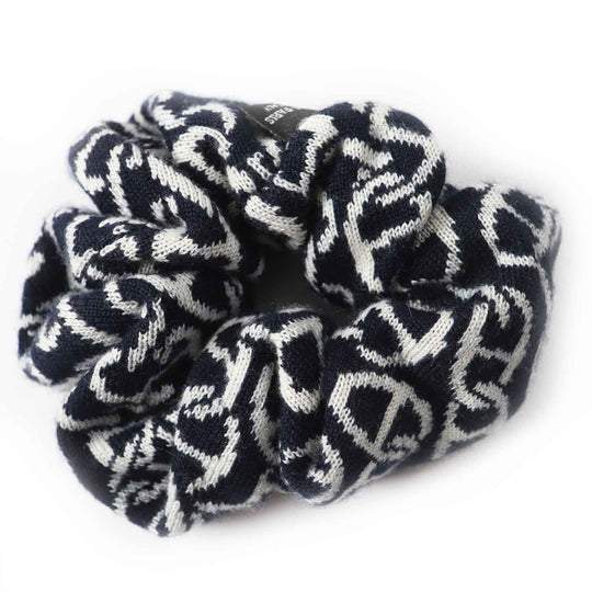 HERMES hair accessory Main: Cashmere, Main: Silk Navy white Claudia Women Used Authentic