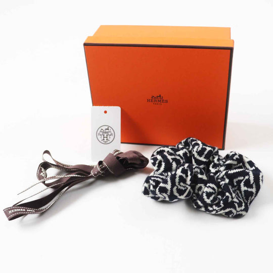 HERMES hair accessory Main: Cashmere, Main: Silk Navy white Claudia Women Used Authentic